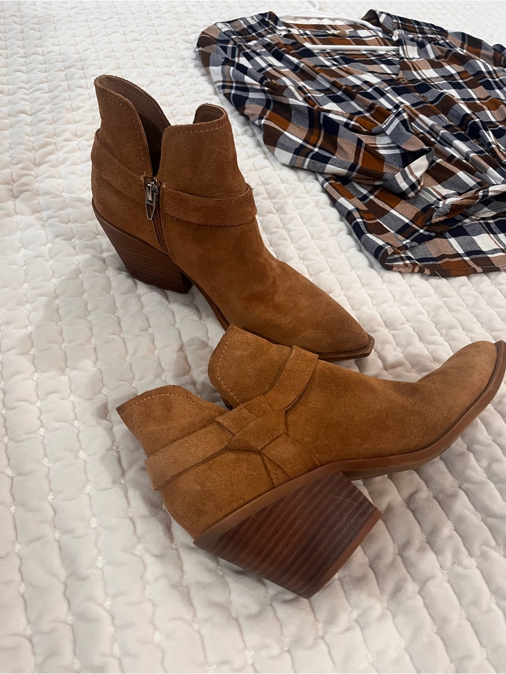 Dolce Vita Tan Suede Western Ankle Booties